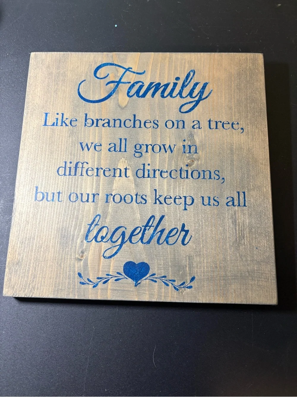 Family Wooden Wall Sign - Blue Lettering